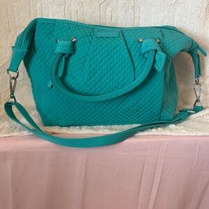 Vera Bradley Quilted Teal Shoulder Bag with Detachable Strap